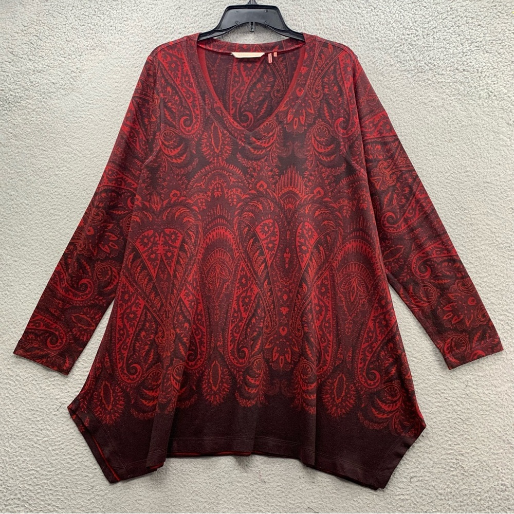 Soft Surroundings Women Size 1X Red Paisley Long Sleeve Top Sweater Lightweight